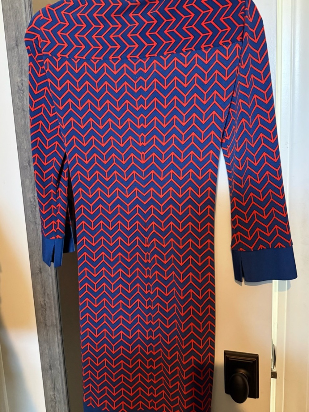 Donna Morgan Navy Dress with Red Chevron Print